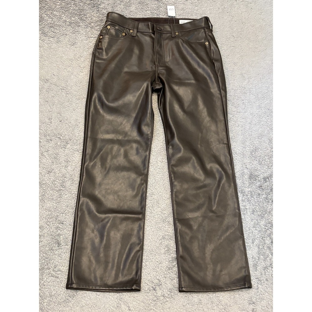 NWT Gap 90s Straight High Rise Vegan Leather Pants Womens 30/10P Club Boho Brown